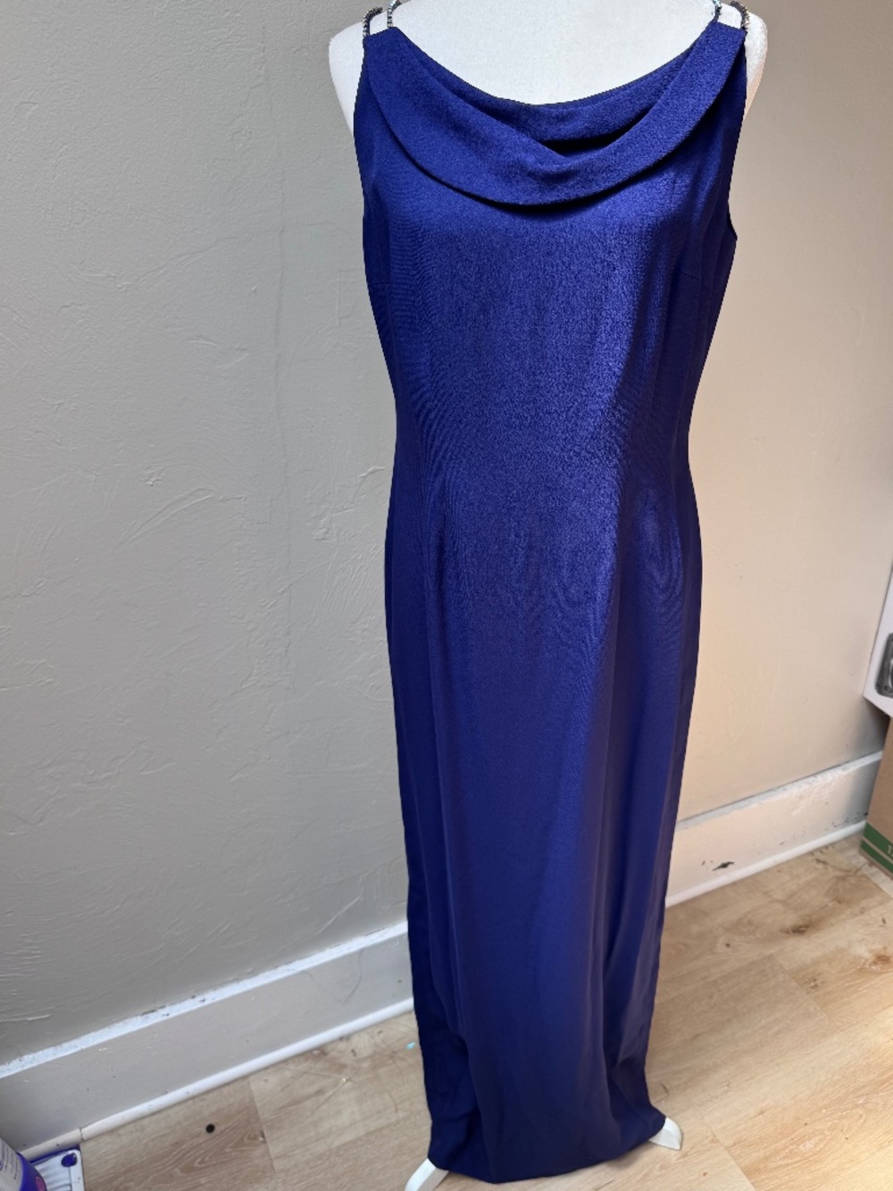 VINTAGE Evan Picone Blue Cowl Neck Formal Gown